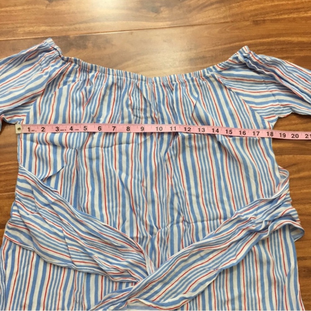 Lucy Love Blue White Stripe Off Shoulder Balloon Sleeve Blouse Tunic Size Large - Picture 14 of 16